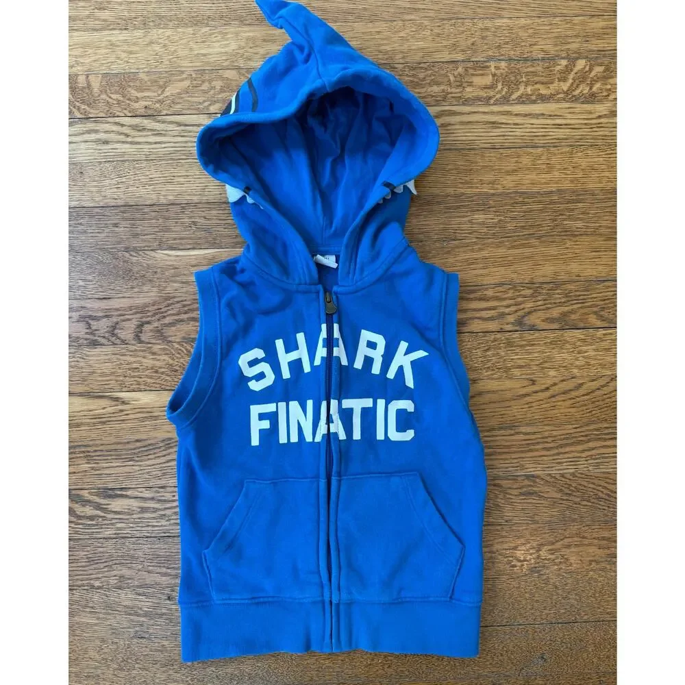 Gap Boys' Shark Finatic Hooded Sleeveless Sweatshirt Size 5